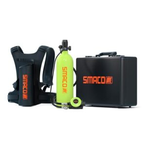 SMACO Mini Tauchflasche S700 Plus 2L Set mit Tauchflasche, Tragesystem und Hartschalenkoffer für Tauchabenteuer