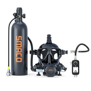 SMACO Mini Tauchflasche Set in Schwarz mit 2L Tauchzylinder, ideal für Flachwassertauchen und Wasserrettung, inklusive Atemregler und Tauchmaske.