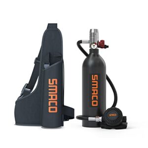 SMACO Tauchflasche S400 mit einem Atemregler und Tragetasche für sicheres Tauchen, geeignet für 15-20 Minuten Unterwasseratmung bis max. 30 Meter Tiefe.