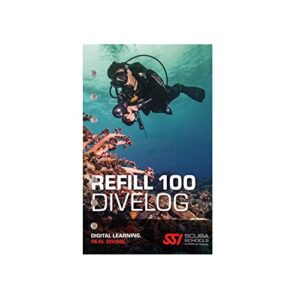 Cover des SSI Divelog Refill 100 Platinum Tauchlogbuchs mit Taucher, der eine Korallenlandschaft erkundet, ideal für die Dokumentation von Tauchgängen.