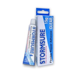 Stormsure Shoe Sole Repair Adhesive Tube in Blau und Weiß - flexibler Reparaturkleber für langlebige Schuhreparaturen.