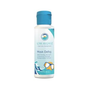 Stream2Sea Reef Friendly Mask Defog in einer schlanken Flasche mit hellblauem Deckel, ideal für klare Sicht unter Wasser und bei Outdoor-Aktivitäten.