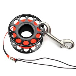 Tauch Fingerspule 30m mit orangefarbener Polyesterfaserschnur und doppelköpfigem Haken, ideal für Tauchen und Schnorcheln
