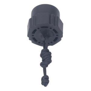 Schwarze Tauch-Staubkappe mit Verlustschutz-Abdeckung für DIN 1. Stufe Atemregler, idealer Schutz für Tauchventile bei Outdoor-Aktivitäten.