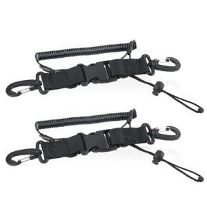 2 Stück Taucher Kamera Lanyard mit Spiralkabel für sicheres Halten von Unterwasserkameras, schwarz, mit 360° drehbarer Hakenschnalle und Karabiner.