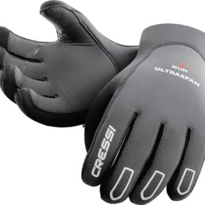 Cressi Erwachsene Tauchhandschuhe Ultraspan aus 3.5 mm dickem Elastik-Neopren in Schwarz/Grau, Größe M, mit Anti-Rutschbeschichtung für optimalen Halt unter Wasser