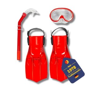 BEST SPORTING Taucherset für Kinder in Rot mit Flossen, Taucherbrille und Schnorchel für das Erkunden der Unterwasserwelt