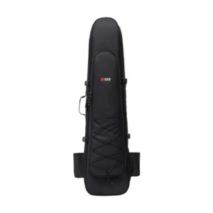 Schwarze Tasche für lange Tauchflossen und Schnorchelausrüstung mit wasserdichten Taschen und verstellbaren Schultergurten für optimalen Transport und Aufbewahrung.