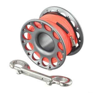 Tauchrolle mit Doppelhaken aus Luftfahrt-Aluminium und 30 m grauer Tauchschnur für sicheres Tauchen