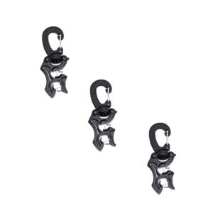 Drei schwarze Tauchschlauchhalter mit Karabinerhaken-Schnalle zur sicheren Befestigung von Tauchausrüstung, ideal für Tauchen und Schnorcheln.