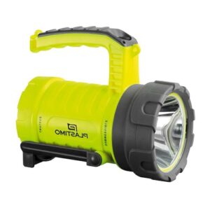 PLASTIMO tragbare, wasserdichte und schwimmfähige Taschenlampe in leuchtendem Gelb mit ergonomischem Griff und großer Lichtlinse, ideal für Outdoor-Aktivitäten und Notfälle.