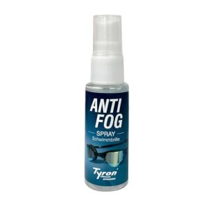 Tyron Anti Fog Spray in transparenter Flasche mit Sprühkopf, ideal für Schwimm- und Taucherbrillen, verhindert beschlagene Gläser effektiv.