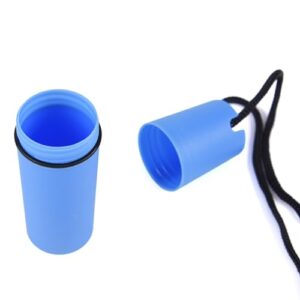 Blaue wasserdichte Tauch-Trockenbox aus Kunststoff, schwimmend, ideal für Wassersport und sichere Aufbewahrung von Wertsachen.