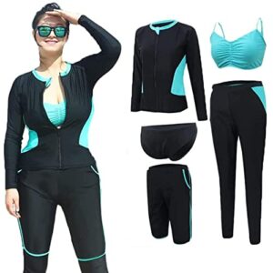Womens Plus Size Neoprenanzug in Blau, 4XL bis 5XL, ideal für Surfen und Schnorcheln, modisches Design mit Front-Reißverschluss und angenehmem Tragekomfort.