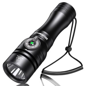 Wurkkos DL02 Tauchlampe mit 3000 Lumen, robustes Design, IPX8 wasserdicht und LED Betriebsanzeige für Unterwasserbeleuchtung.