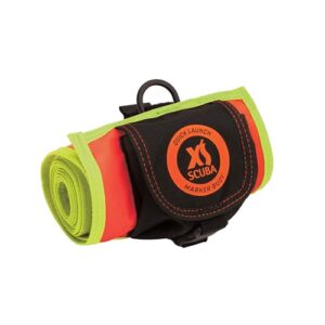 XS Scuba Quick Launch Markierungsboje in Gelb und Orange für Taucher mit 30 Meter Schnur und SOLAS Reflexband