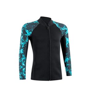 YDQUANI 2mm Neoprenanzug für Wassersport mit langem Arm, schwarz mit leuchtend blauem Muster, ideal für Tauchen, Schwimmen und Surfen.
