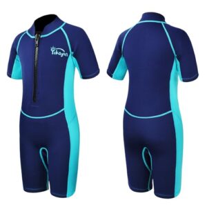 Yikayin Neoprenanzug für Kinder in Blau, 2mm Premium CR Nassanzug Shorty mit Frontreißverschluss, ideal für Schwimmen, Tauchen, Surfen und Schnorcheln.