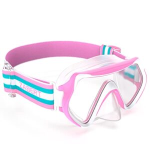 ZABERT M9 Kinder Taucherbrille in Rosa und Weiß für 2-6 Jahre, ergonomisches Design mit 180° Panorama-Weitsicht und Silikon-Nasenabdeckungen für maximalen Komfort und Sicherheit beim Schwimmen und Tauchen.