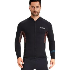 Schwarzer Neoprenanzug für Männer mit Frontreißverschluss, langärmlig und enganliegend, ideal zum Tauchen, Schnorcheln und Surfen.