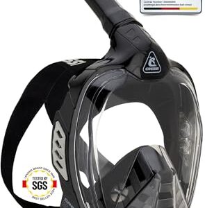 Tauchmasken, CRESSI Bali Full Face Mask Black/Grey L/XL-Tauchermaske Vollmaske Ultra Klare Polycarbonat-Linse, 100% Silikon, Schnorchel Float Ventil, Kamera Halterung, Schwarz/Grau