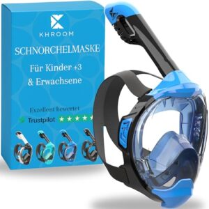 Khroom Schnorchelmaske, CO2-sichere Vollgesichtsmaske für Erwachsene und Kinder ab 3 Jahren, Easy-Breath System, Schnorchelset Alternative, Seaview Y Tauchmaske