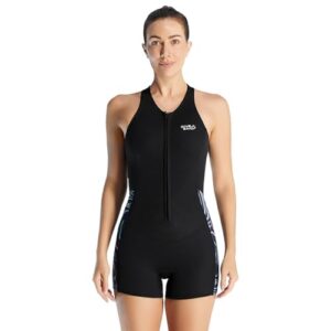 SOUUXIU Frauen Neoprenanzug 2mm Shorty Einteiler mit Frontreißverschluss für Schwimmen Tauchen, Sonnenschutz Damen Tauchanzug schwarz