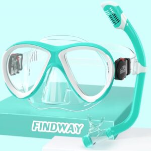 Findway Schnorchelset für Kinder, Taucherbrille Kinder für Jungen Mädchen, Schnorchelmaske 180° Panorama Verstellbares Silikonband Anti-Leck Tauchmaske für 3-14 Jahre