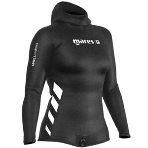 Mares Damen Apnoe Instinct 50 Offene Zelle Jacke - Schwarz/Schwarz, Größe S4. Neoprenanzug-Oberteil für Tauchen und Freitauchen mit offenzelligem Innere und doppelt gefärbtem Biberschwanzverschluss.