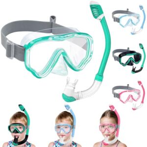 Vvinca Schnorchelset für Kinder ab 4-14 Jahre, Taucherbrille mit Schnorchel, Tauchset für Mädchen und Jungen, Anti-Fog, Anti-Leck, Verstellbare Elastische Schwimmbrille, Dry Schnorchel Grün