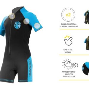 Kurzarm Neoprenanzug für Kinder, 2 mm dick, Cressi Little Shark Jr Shorty, perfekt für den Pool und Wassersport, optimale Bewegungsfreiheit, hochwertiger Front-RV.