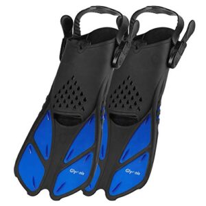 Verstellaere Schnorchelflossen fur Erwachsene und Kinder - Kurze Tauchflossen zum Tauchen Schwimmen Schnorcheln in Schwarz/Blau
