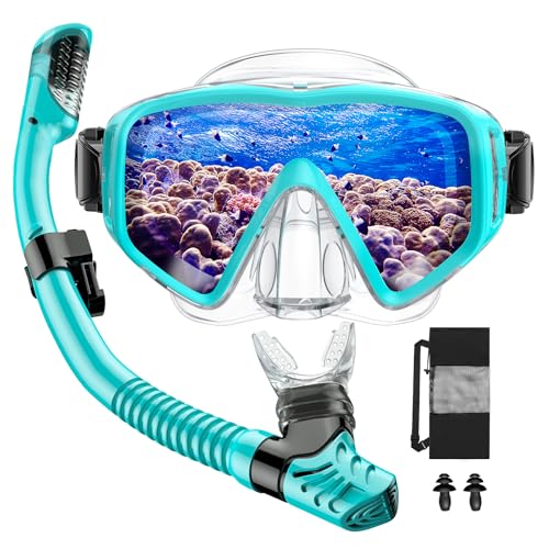 Schnorchelset für Erwachsene mit Taucherbrille und trockenem Schnorchel, Anti-Leck und Anti-Fog-Tauchmaske aus Gehärtetem Glas für Tauchen, Schnorcheln und Schwimmen