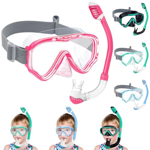 Kinder-Schnorchelset mit Tauchmaske und Schnorchel für Kinder ab 4 Jahren, Anti-Fog und Anti-Leck, verstellbare Elastische Schwimmbrille