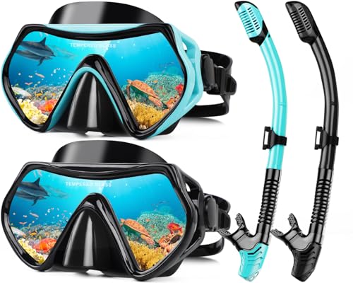 Hydomi Schnorchelset Erwachsene Anti-Fog Taucherbrille mit 180° Panorama Sichtfeld, Dry Top Schnorchel 3-Kanal System, Auslaufsichere Tauchmaske aus gehärtetem Glas für Tauchen Schwimmen