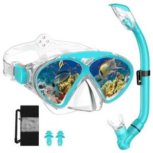 JEMULICE Taucherbrille Kinder, Schwimmbrille Kinder Schnorchelmaske für Jungen Mädchen, Tauchmaske mit Nasenabdeckung 180°Panorama HD Anti Nebel Anti-Leck Schwimmmaske für Kindern 4-16 Jahre
