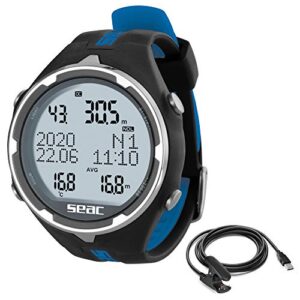 Seac Action Tauchcomputer für Gerätetauchen und Freediving mit Logbuch, Dive Planner und Safety-Alarmanzeige in schwarz/blau + USB-Anschluss