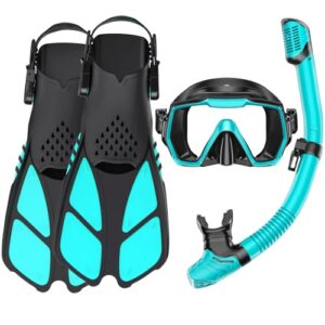 Vollständiges Schnorchelset für Erwachsene mit Flossen, Tauchermaske und Dry-Top-Schnorchel in Reisegröße