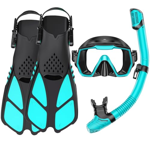 Vollständiges Schnorchelset für Erwachsene mit Flossen, Tauchermaske und Dry-Top-Schnorchel in Reisegröße