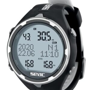 Tauchcomputer Seac Action für Gerätetauchen und Freediving, Logbuch, Dive Planner, Safety Alarme, Schwarz/Weiß