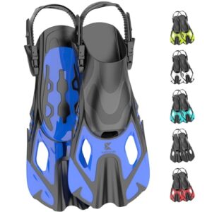 Khroom Schnorchelflossen verstellbar für Kinder Damen Herren | Kurze Tauchflossen & Flippers zum Schnorcheln Schwimmen Tauchen | leichte Schwimmflossen für Urlaub & Pool (Blau 42-47)