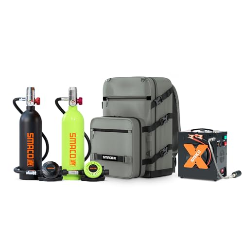SMACO Mini Tauchflasche 1L Sauerstofftank für Familie und Kumpels mit 15 bis 20 Minuten kleine Tauchen, 2-Stück-Taucherflaschen-Set