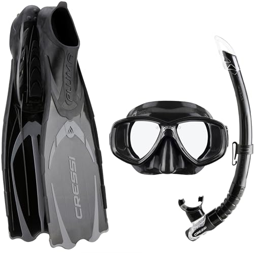 Cressi Pluma / Pluma Bag - Premium Flossen Set, Schwarz/Silber - Schnorchel Set, 37/38 - Tauchmaske mit Zweiglas und anatomisch geformten Schnorchel für Hobby-, Sport- und Freizeitschnorchler