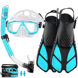 Schnorchelset für Erwachsene mit Flossen, Schnorchelausrüstung in Reisegröße, Kurze Verstellbare Schwimmflossen und Tauchermaske