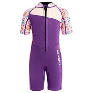 Lansru Kinder Neoprenanzug - 2,5 mm Kurzer Neoprenanzug für Schwimmunterricht und Freizeitschwimmen mit UV-Schutz und Frontreißverschluss