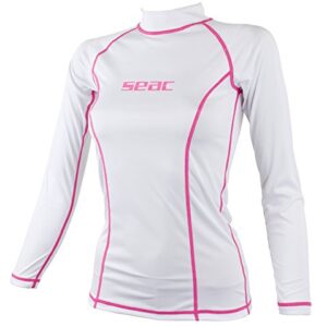 Schützendes Rash Guard-Tauchshirt zum Schnorcheln und Schwimmen mit Sonnenschutz, weiß, Damen