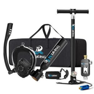 Tauchflasche mit Vollgesichts-Schnorchel für Tauchen und Bootsreinigung, 0,5-l-Set aus Aluminium und Dreifach-Filtersystem