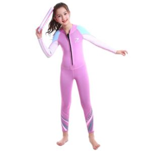 Wärmender Neopren-Thermo-Badeanzug für Kinder, rosa Farbe mit langen Ärmeln und Beinen zum Tauchen, Schwimmen und Surfen