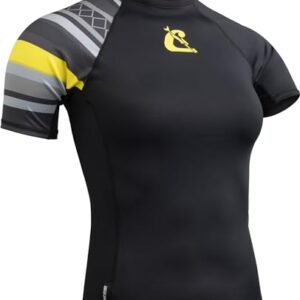 Schutzweste für SUP und Wassersport, schwarze Rash Guard mit gelben Streifen, Cressi Shield Lady