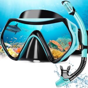Taucherbrille mit 180° Panorama Sichtfeld, Dry Top Schnorchel 3-Kanal System, Tauchmaske aus gehärtetem Glas für Tauchen und Schwimmen
